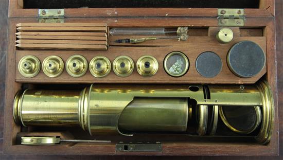 A Carpenter-type monocular drum microscope, c.1840, 10.5in.